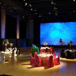 Kobayashi Hall banquet setup with colour table cloths