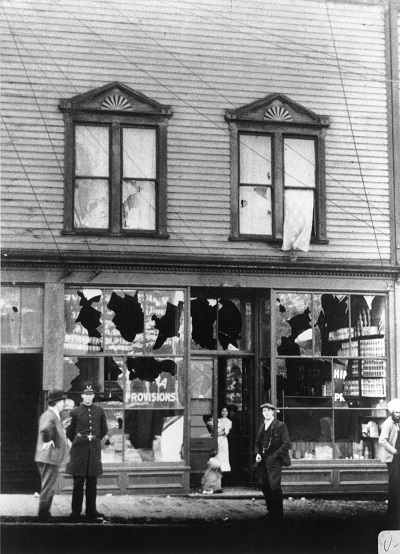 Powell Street Storefront Following Riot, Vancouver BC. 1907. JCCC Original Photographic Collection. Japanese Canadian Cultural Centre. 2001.4.30.