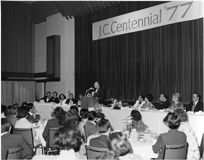 US Senator Daniel Inouye at Centennial Celebration of the First Japanese Person Arriving in Canada, On. 1977. JCCC Original Photographic Collection. Japanese Canadian Cultural Centre. 2001.1.8.4.