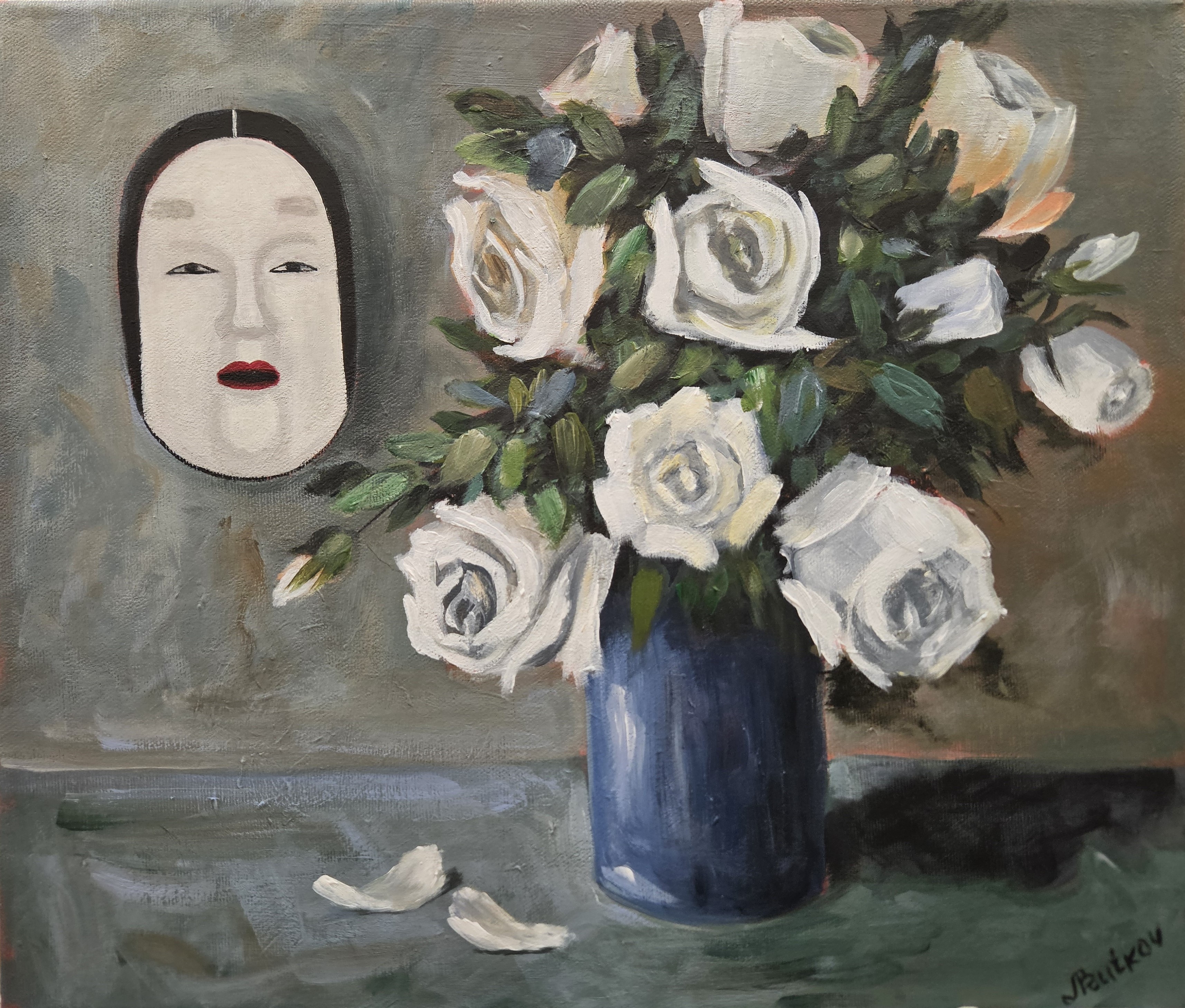Still Life with Roses and Japanese Mask - Elena Butkov