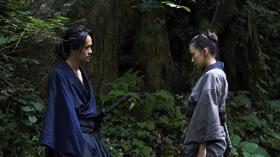 man and woman faceoff