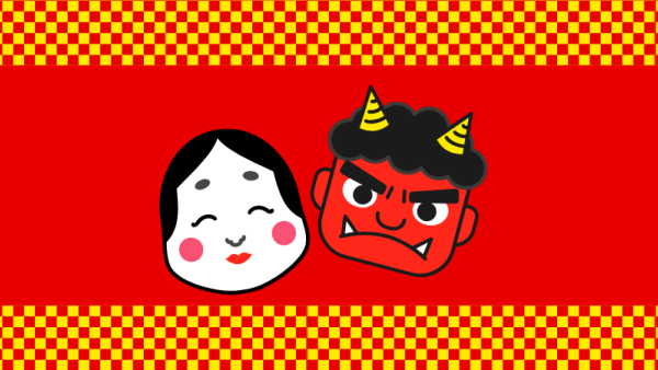 cartoon versions of a smiling lady and frowning devil