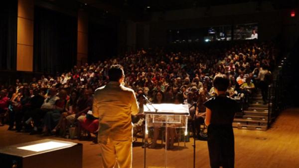 People speaking at film screening