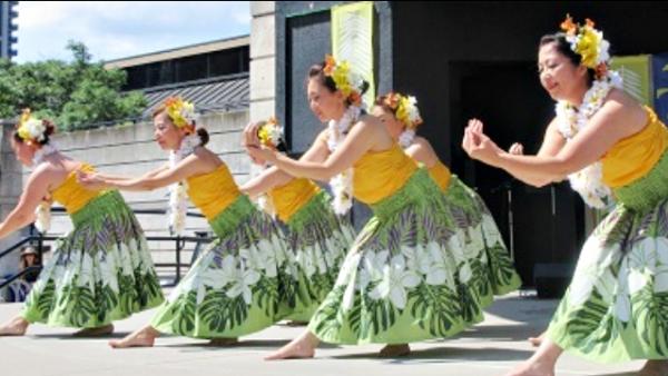 Hula dancers on stage